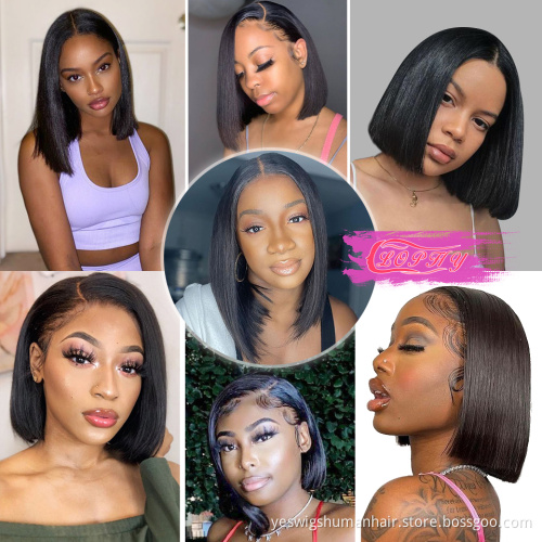 Cheap Straight Raw Brazilian Virgin Human Hair Short Bob Wig Style Yeswigs HD Transparent Full Lace Front Wig For Black Women